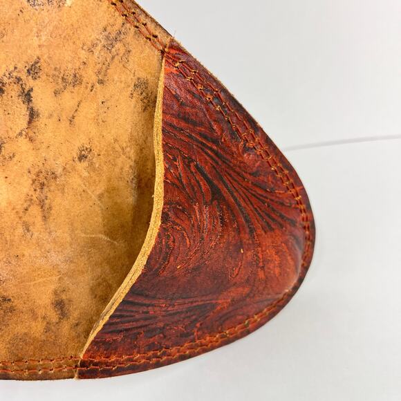 Vintage Leather Tripod Stool Seat Cover Embossed Hand Tooled - Picture 6 of 8